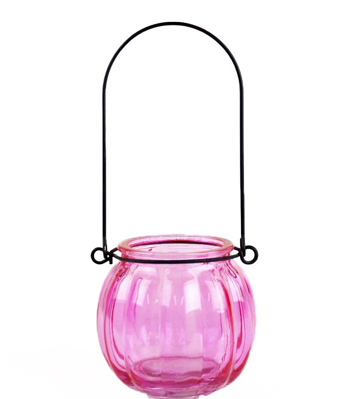 Picture of Small pink tealight lantern with handle 7x6.3cm